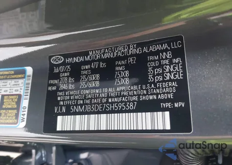 2025 Hyundai Tucson Sel from USA, damaged, VIN 5NMJB3DE7SH595387